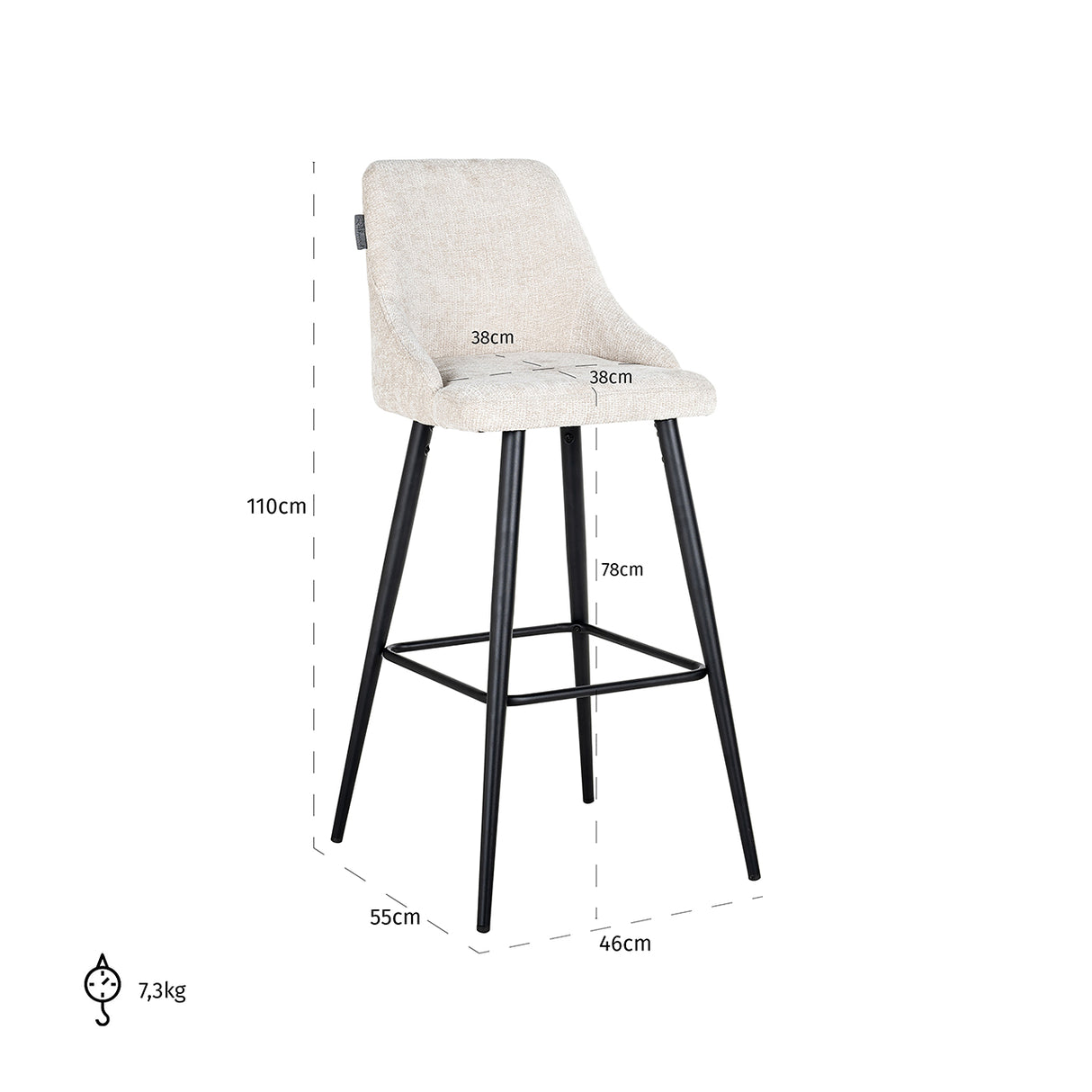 Bar stoel Brooke cream unicorn (set van 2) (Unicorn 11 cream) van Richmond Interiors – Luxe comfort op maat van PureWonen. Vraag naar de beste prijs.