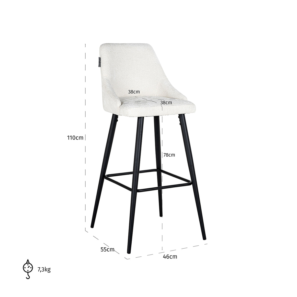 Bar stoel Brooke white unicorn (set van 2) (Unicorn 02 white) van Richmond Interiors – Luxe comfort op maat van PureWonen. Vraag naar de beste prijs.