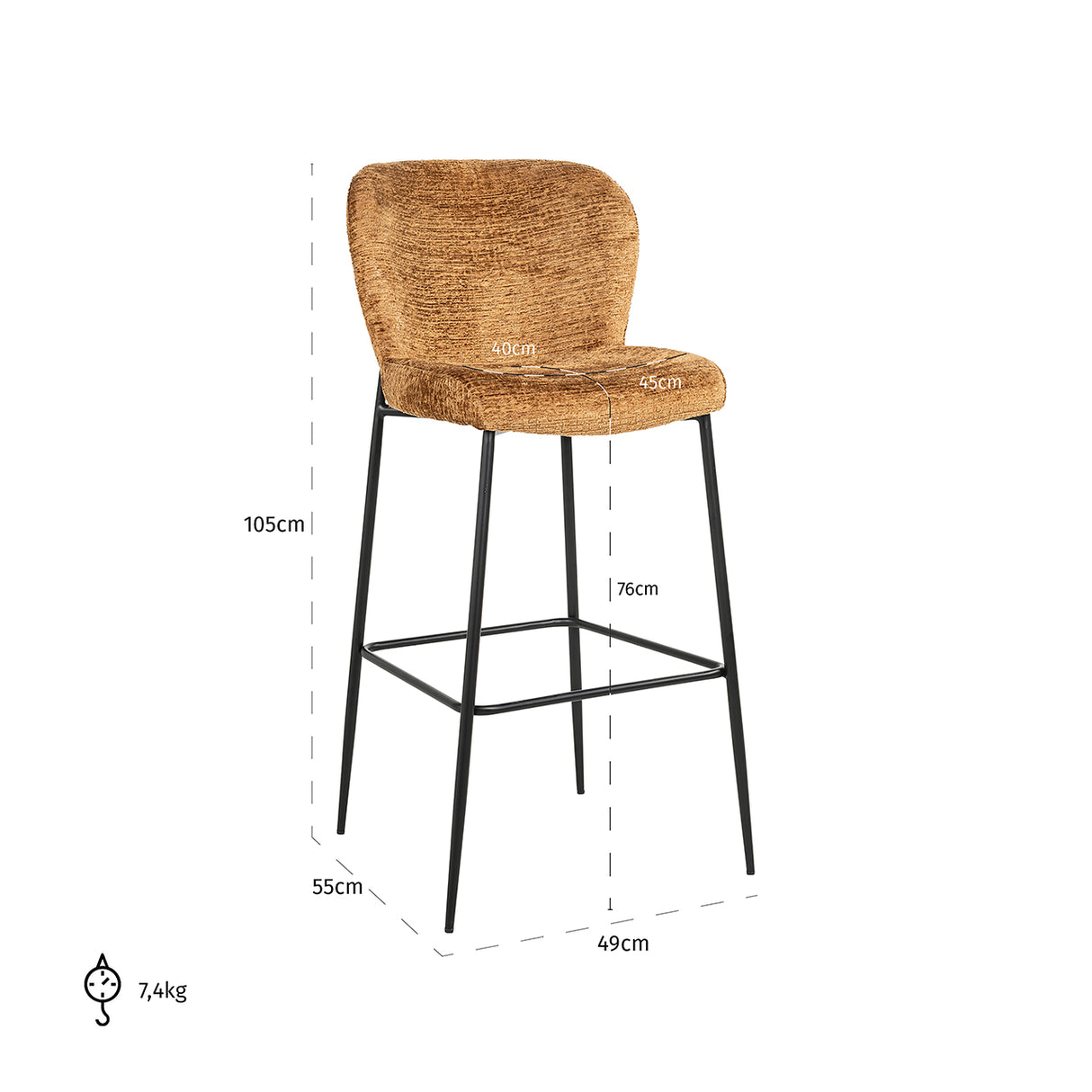 Barstoel Darby cognac fusion (Fusion cognac 28) van Richmond Interiors – Luxe comfort op maat van PureWonen. Vraag naar de beste prijs.