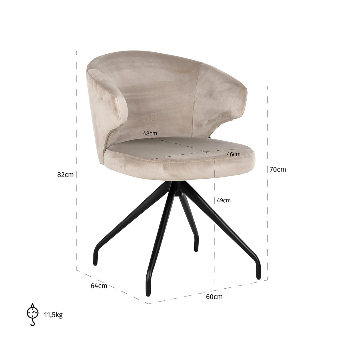 Draaistoel Milly khaki velvet (Quartz Khaki 903) van Richmond Interiors – Luxe comfort op maat van PureWonen. Vraag naar de beste prijs.