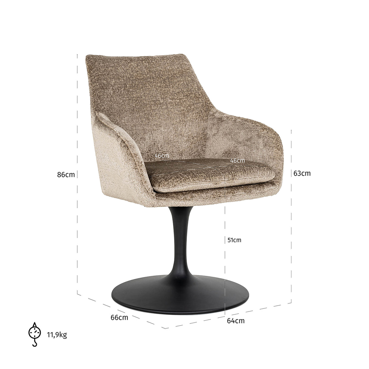 Draaistoel Marlon taupe chenille (Bergen 104 taupe chenille) van Richmond Interiors – Luxe comfort op maat van PureWonen. Vraag naar de beste prijs.