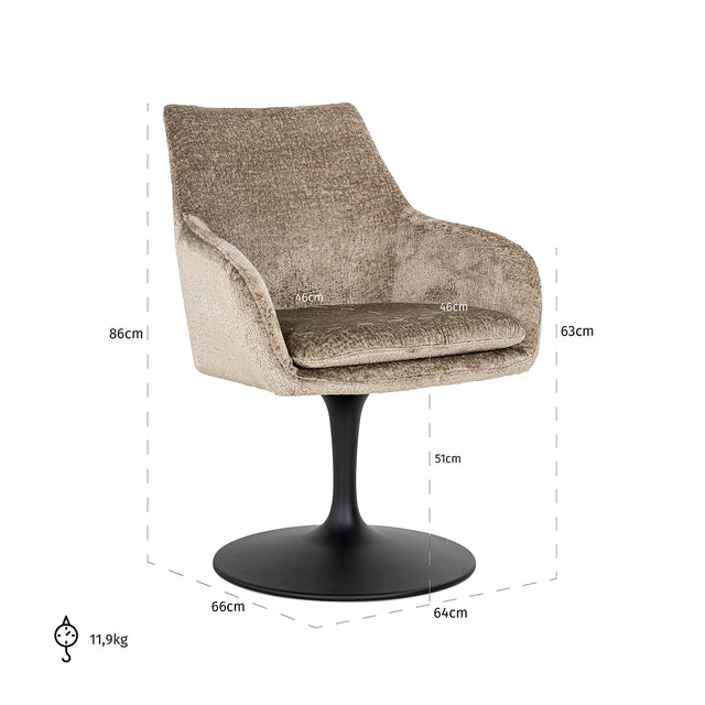 Draaistoel Marlon taupe chenille (Bergen 104 taupe chenille) van Richmond Interiors – Luxe comfort op maat van PureWonen. Vraag naar de beste prijs.