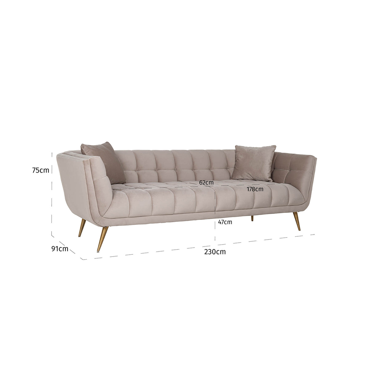 Bank Huxley Khaki velvet / Brushed gold (Quartz Khaki 903) van Richmond Interiors – Luxe comfort op maat van PureWonen. Vraag naar de beste prijs.