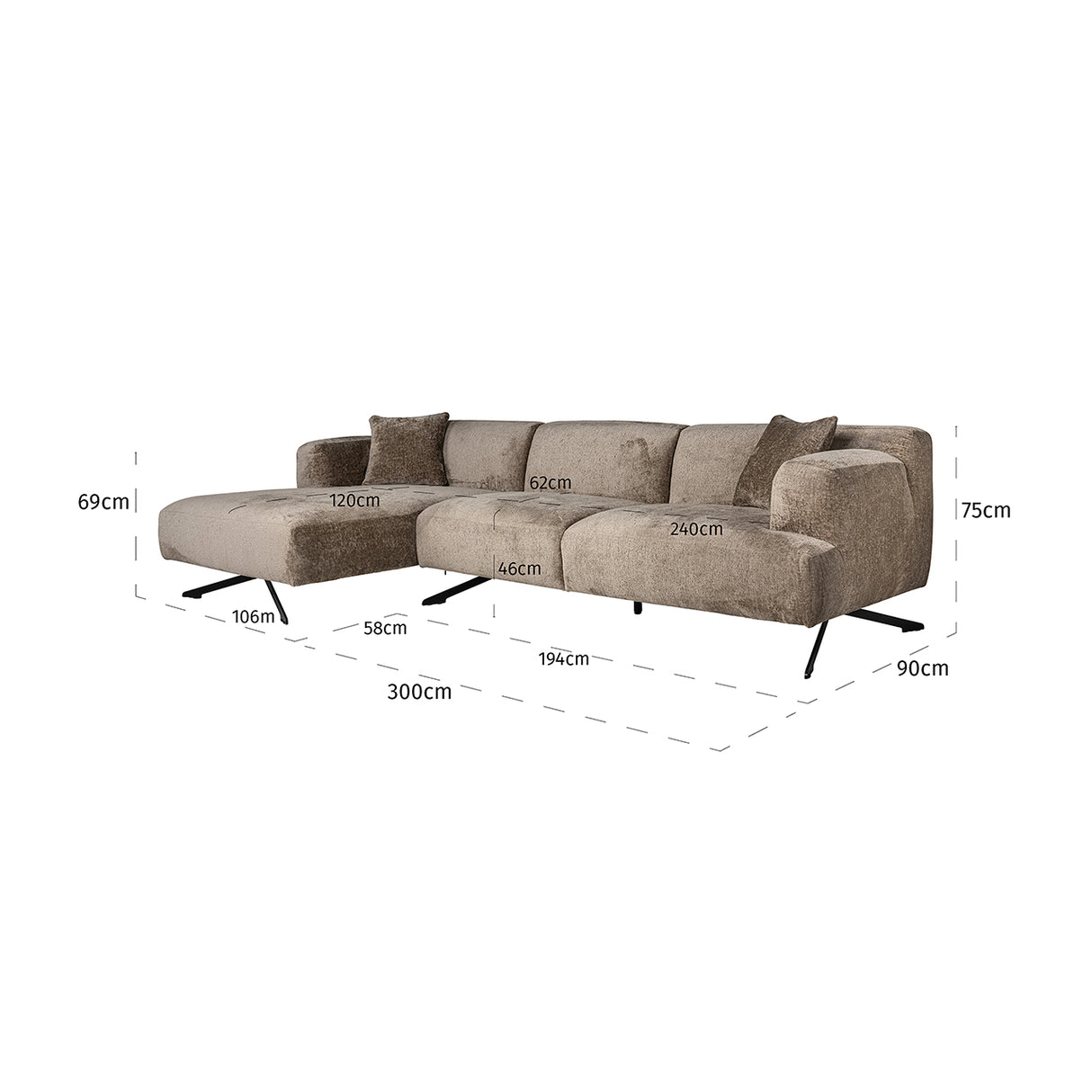 Bank Donovan 3-zits + lounge links (Bergen 104 taupe chenille) van Richmond Interiors – Luxe comfort op maat van PureWonen. Vraag naar de beste prijs.