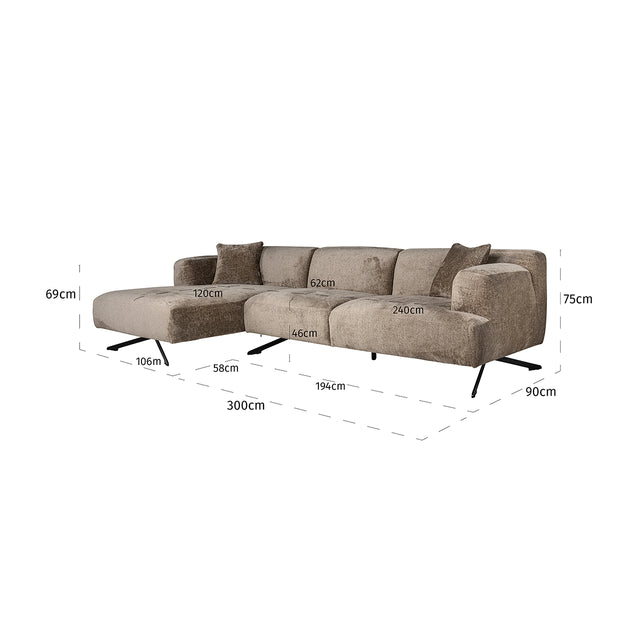 Bank Donovan 3-zits + lounge links (Bergen 104 taupe chenille) van Richmond Interiors – Luxe comfort op maat van PureWonen. Vraag naar de beste prijs.