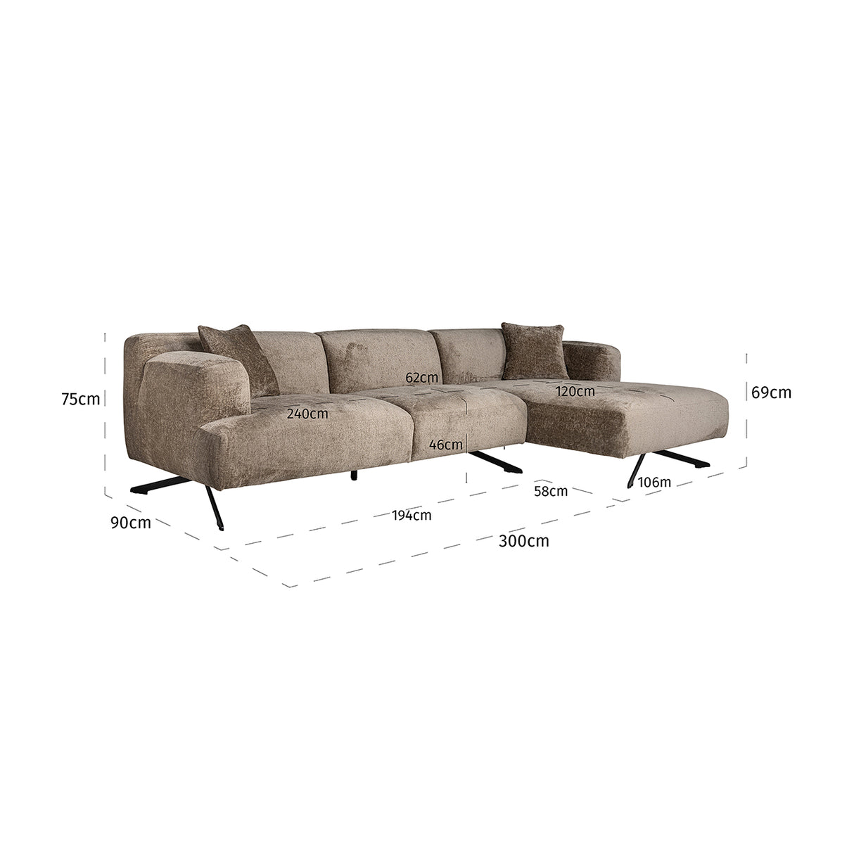 Bank Donovan 3-zits + lounge rechts (Bergen 104 taupe chenille) van Richmond Interiors – Luxe comfort op maat van PureWonen. Vraag naar de beste prijs.