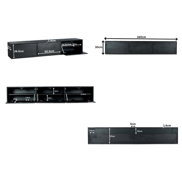 Zwevend tv meubel Vision Black | 160 cm