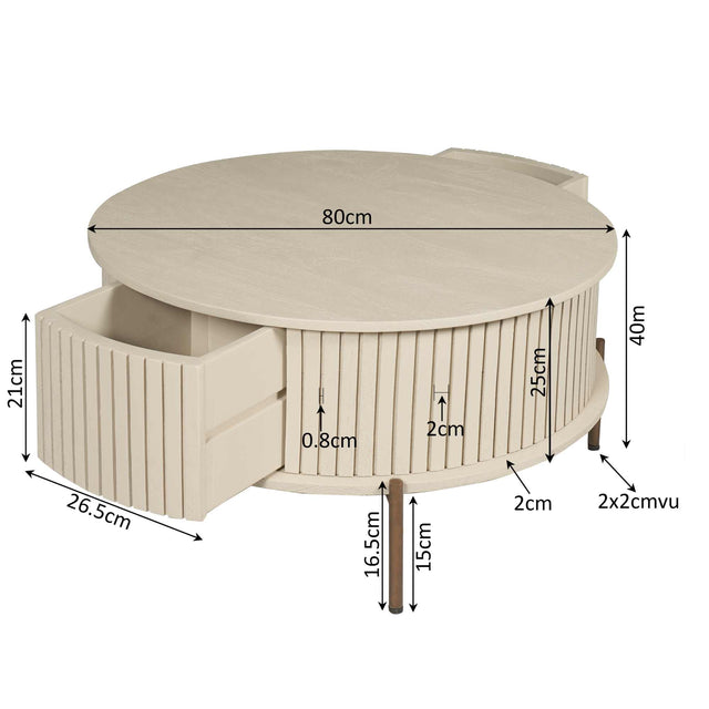 Salontafel Madison Sand | 80 cm | Rond