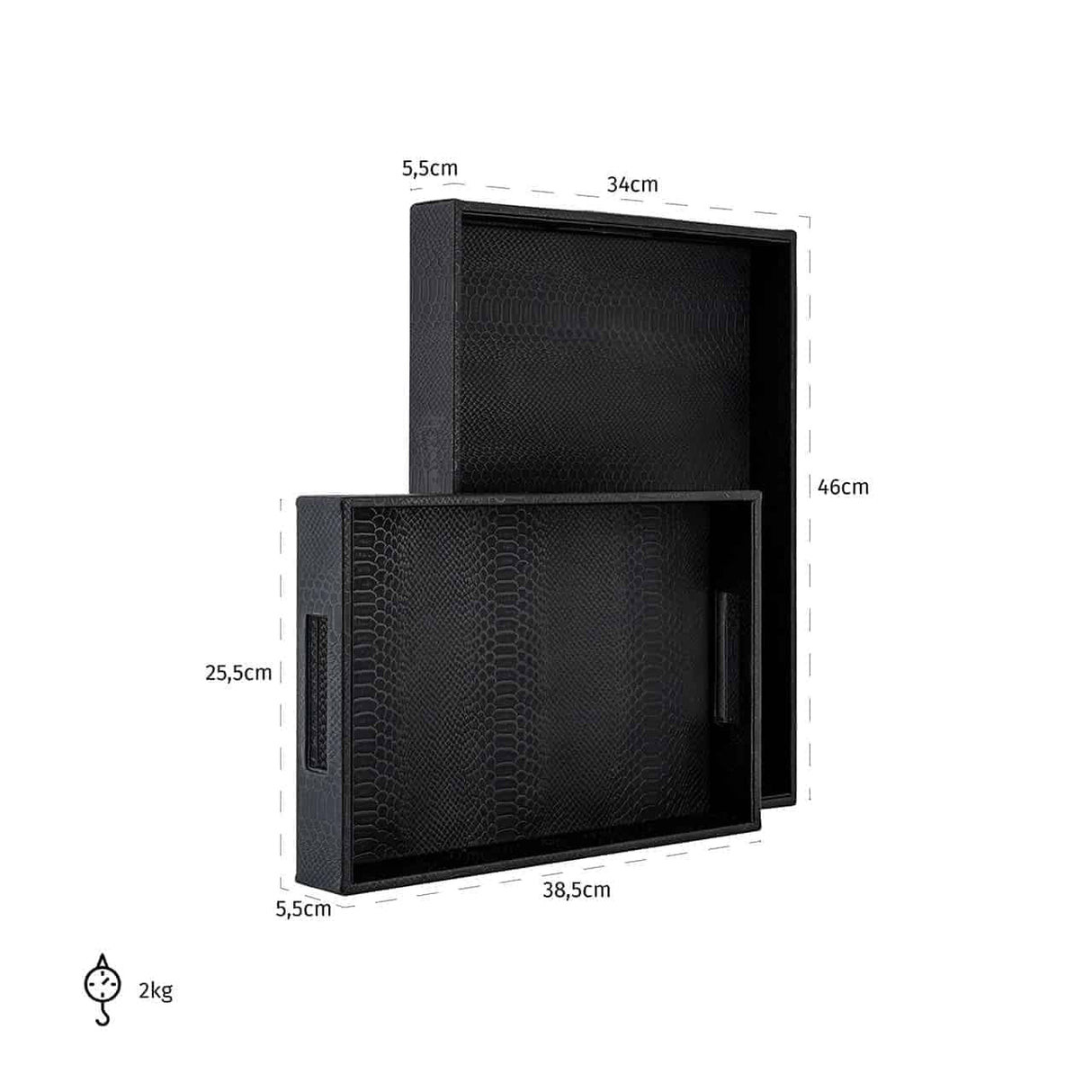 Dienblad Blane zwart croco set van 2 (Black) van Richmond Interiors – Luxe comfort op maat van PureWonen. Vraag naar de beste prijs.