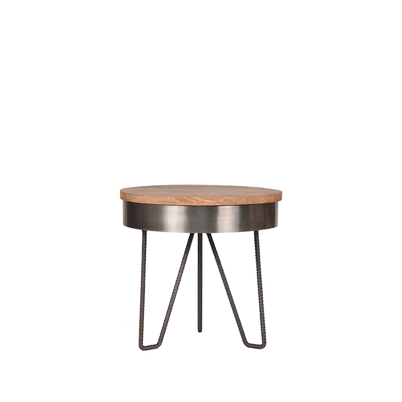 LABEL51 Bijzettafel Saran - Grijs - Mangohout - 44 cm - Rond