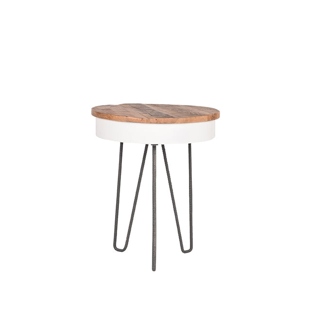 LABEL51 Bijzettafel Saria - Wit - Mangohout - 44 cm - Rond