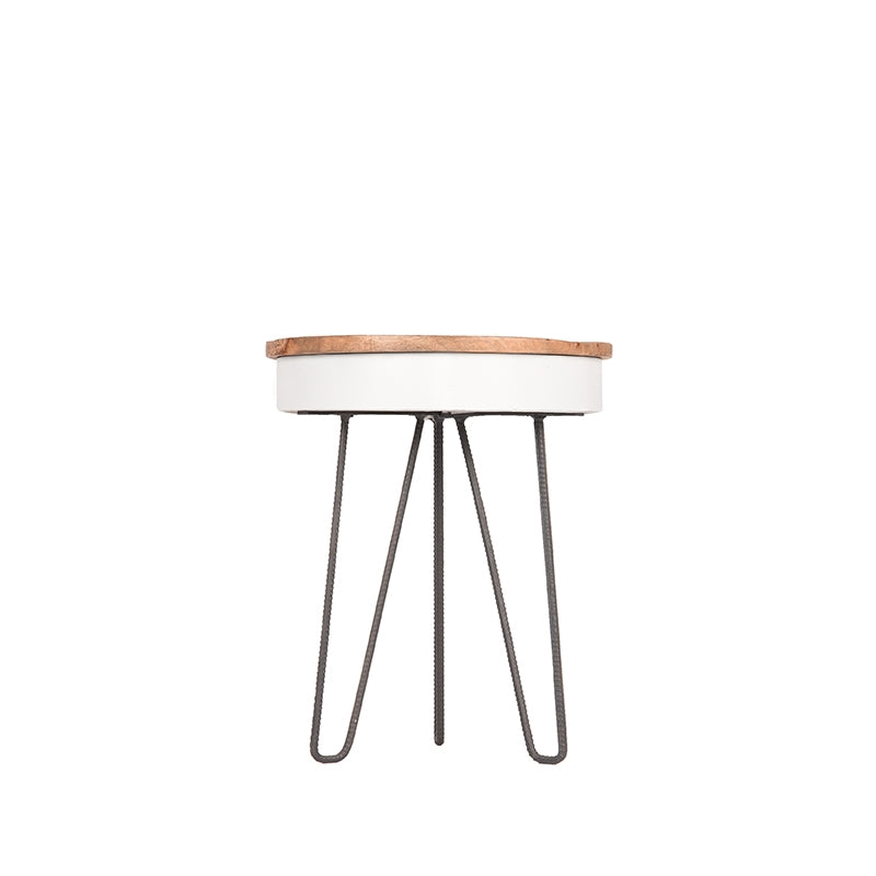 LABEL51 Bijzettafel Saria - Wit - Mangohout - 44 cm - Rond