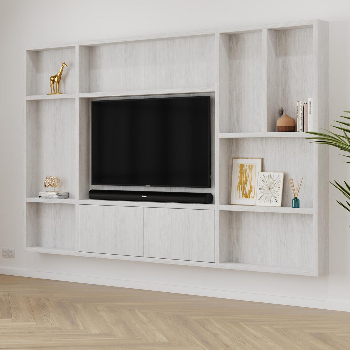 Flatbox Cinewall // White Oak van area77 – Luxe comfort op maat van PureWonen. Vraag naar de beste prijs.